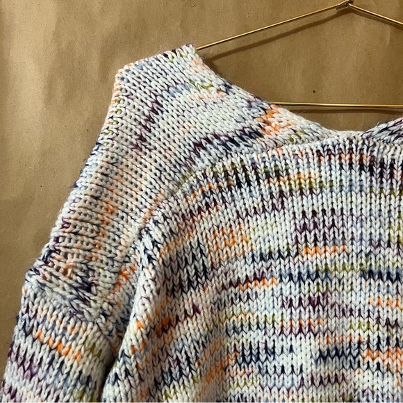 Loft | Multicolored Chunky Knit Pullover Sweater V-Neck Size 14 - Picture 10 of 11